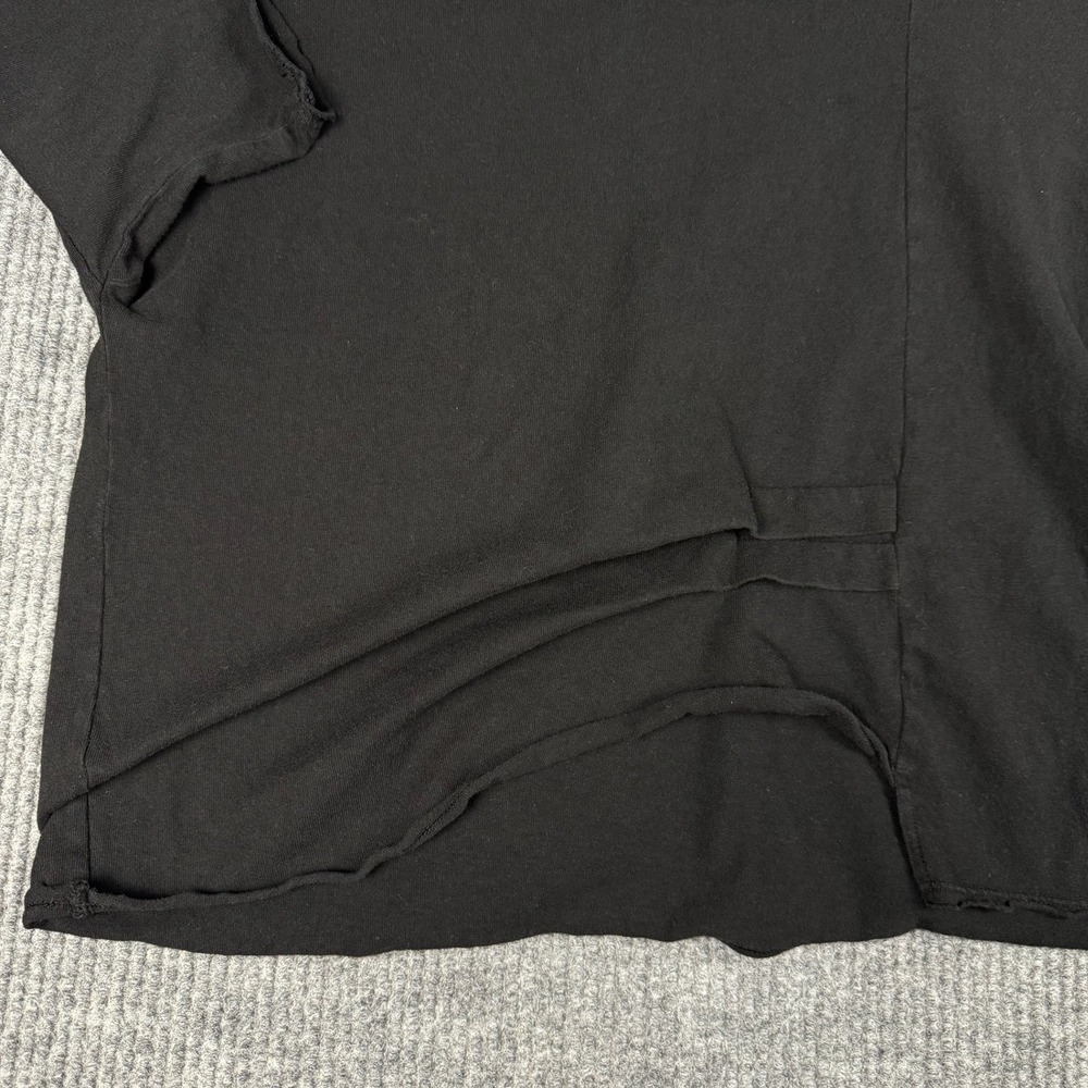 Fenini Top Womens M Black Asymmetric Raw Hem Pocket Short Sleeve USA Made Cotton - Picture 7 of 10